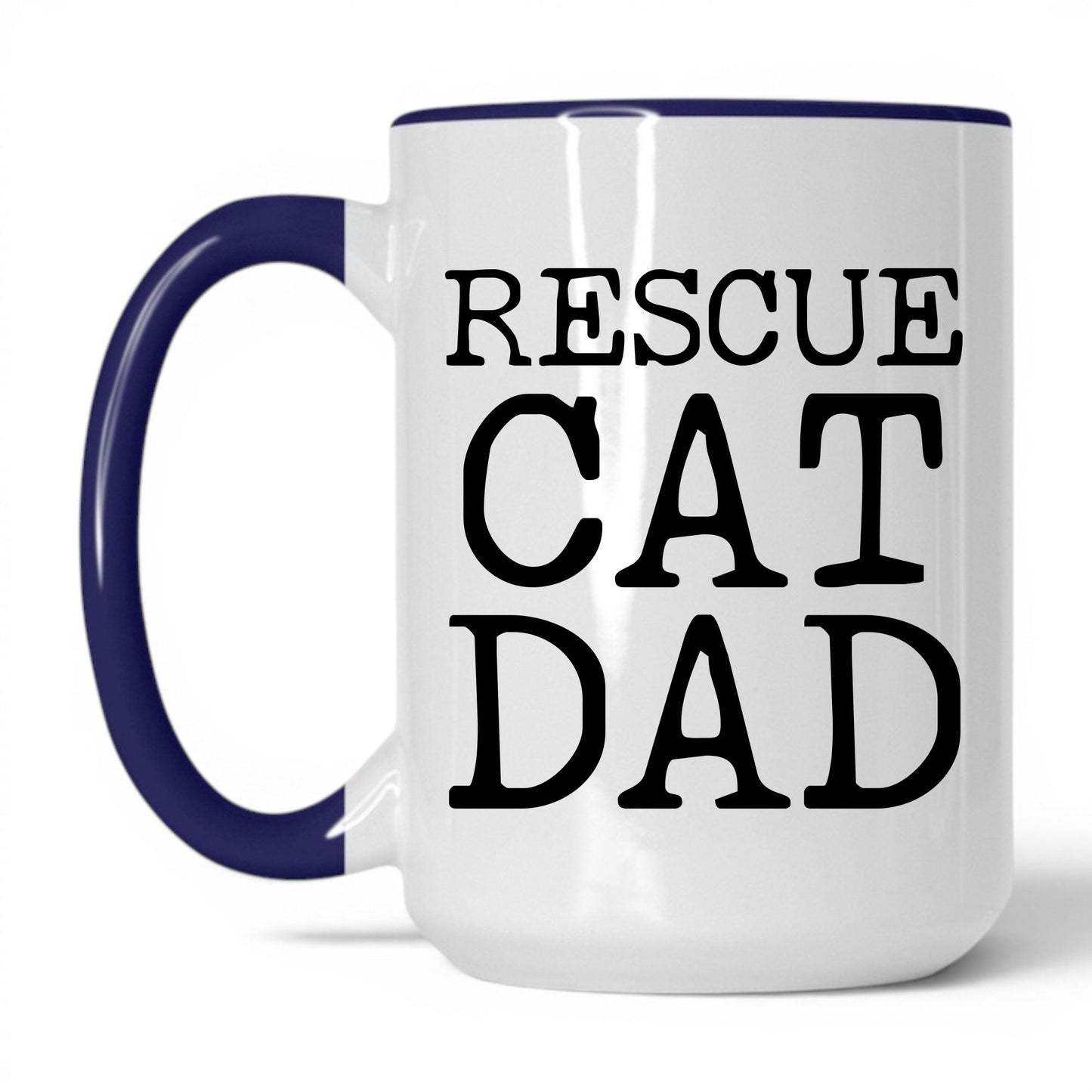 Rescue Cat Dad 15oz white and midnight blue coffee mug