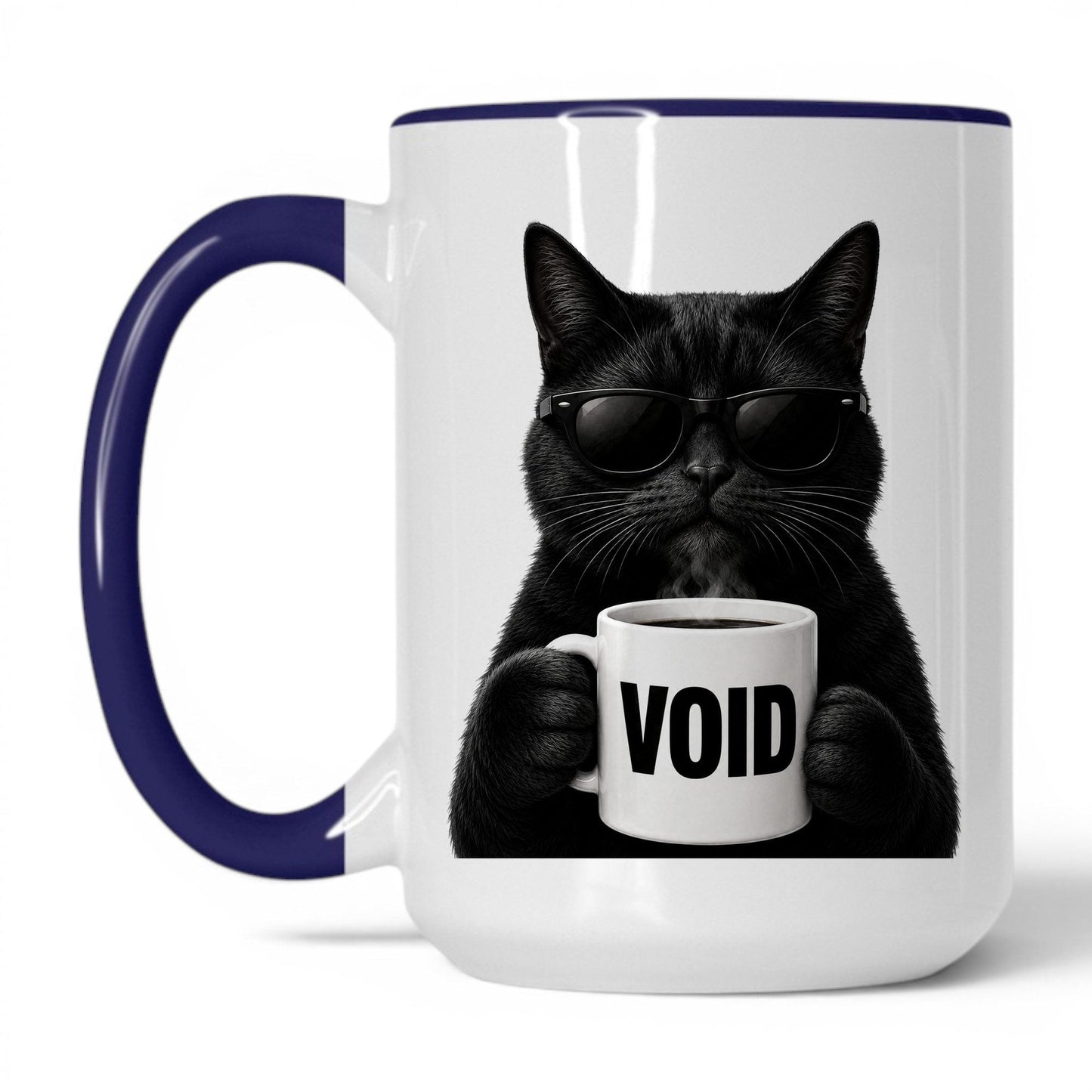 Black Cat Void coffee mug — 15oz White Midnight Blue