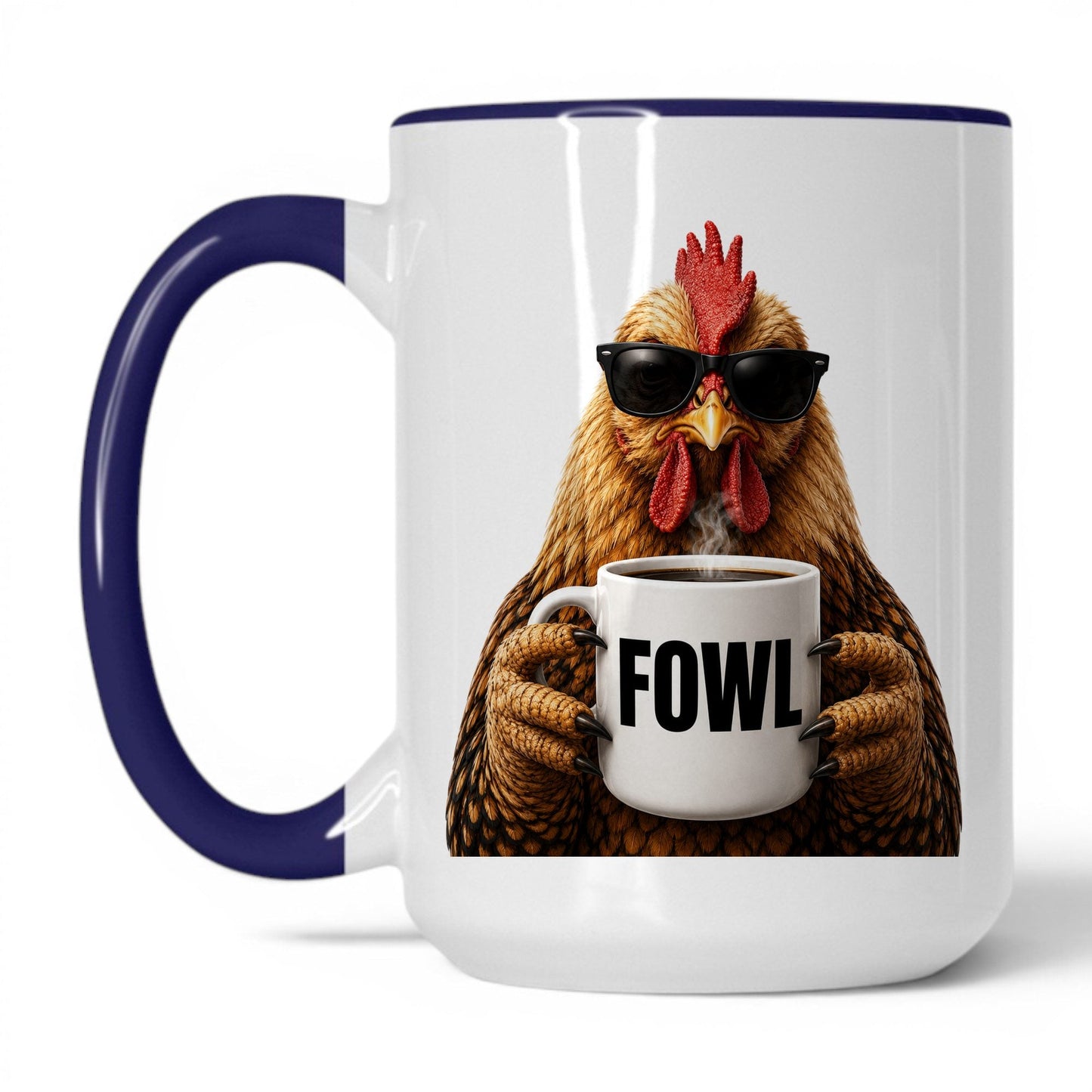 Chicken Fowl coffee mug — 15oz White Midnight Blue
