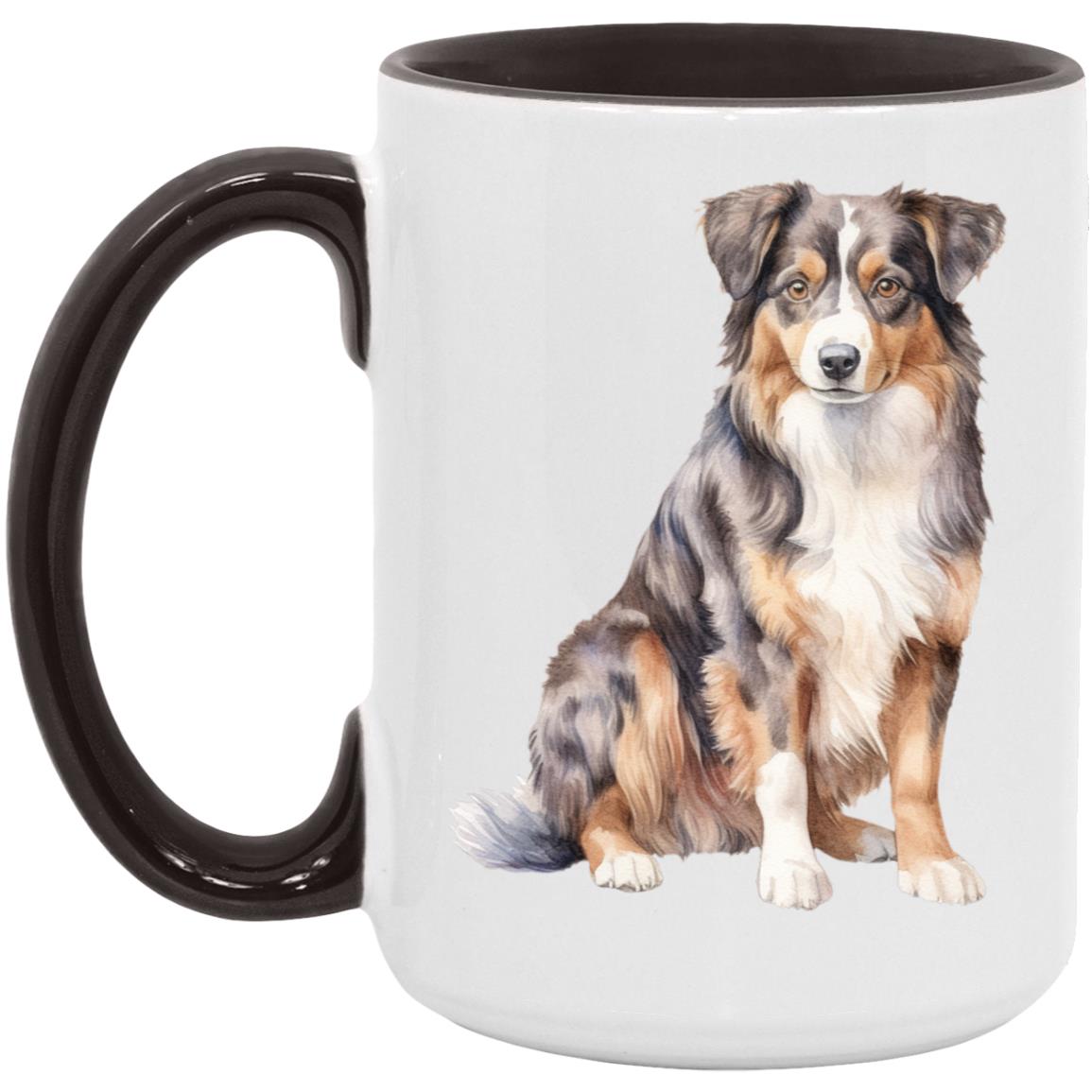 Australian Shepherd watercolor mug – 15oz Black