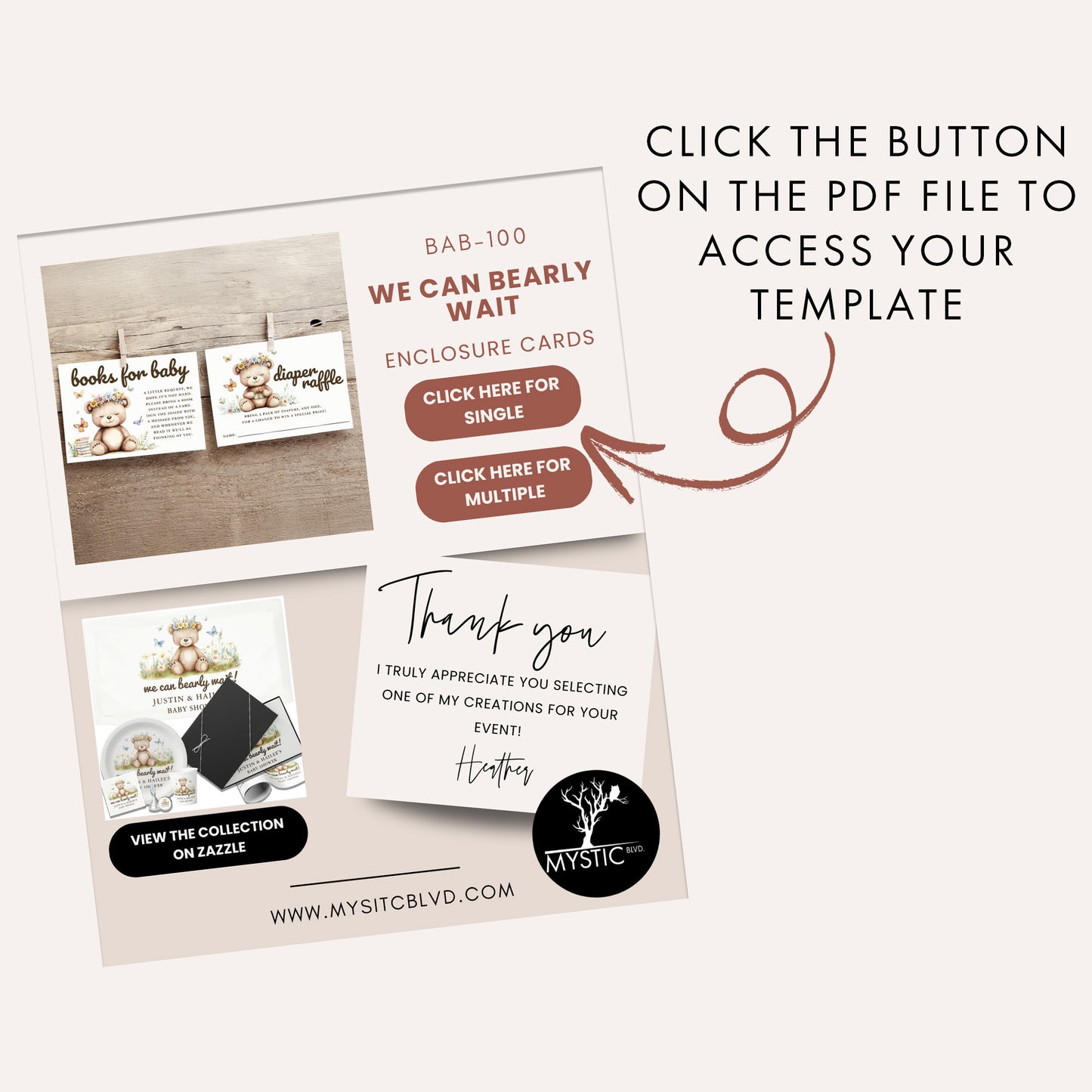 Editable We Can Bearly Wait Baby Shower Enclosure Cards Canva Template