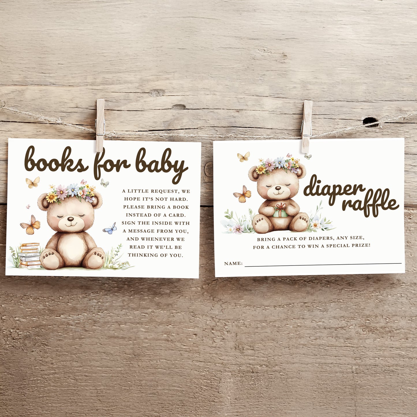 Editable We Can Bearly Wait Baby Shower Enclosure Cards Canva Template