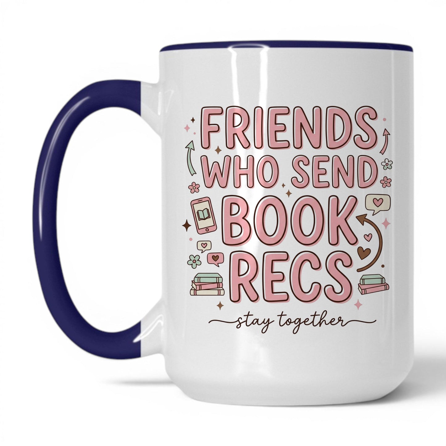 Friends Who Send Book Recs doodle 15oz White Midnight Blue coffee mug