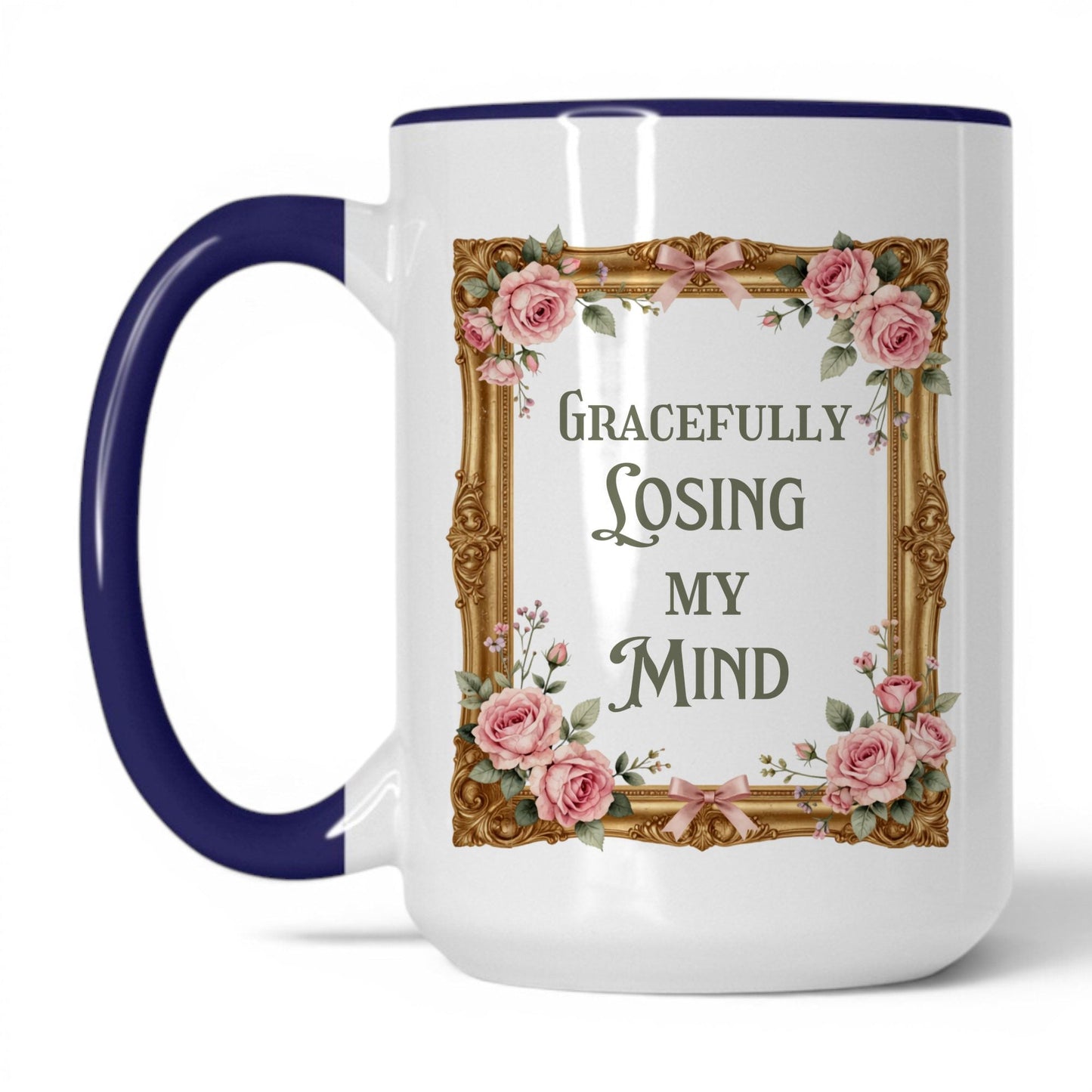 Gracefully Losing My Mind 15oz white midnight blue accent mug