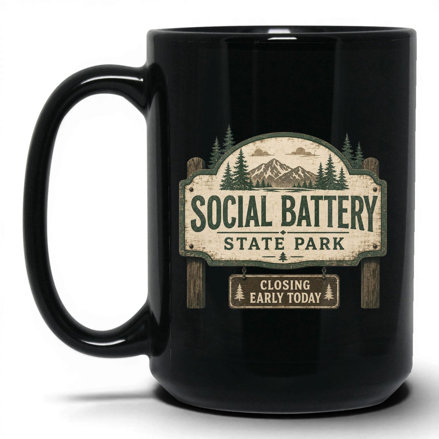 Social Battery State Park Coffee Mug – 15oz Black Mug