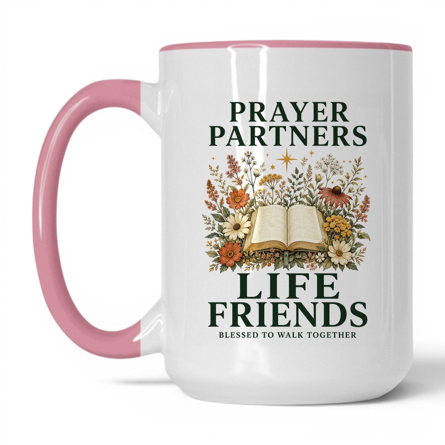 Prayer Partners Life Friends 15oz White/Pink coffee mug