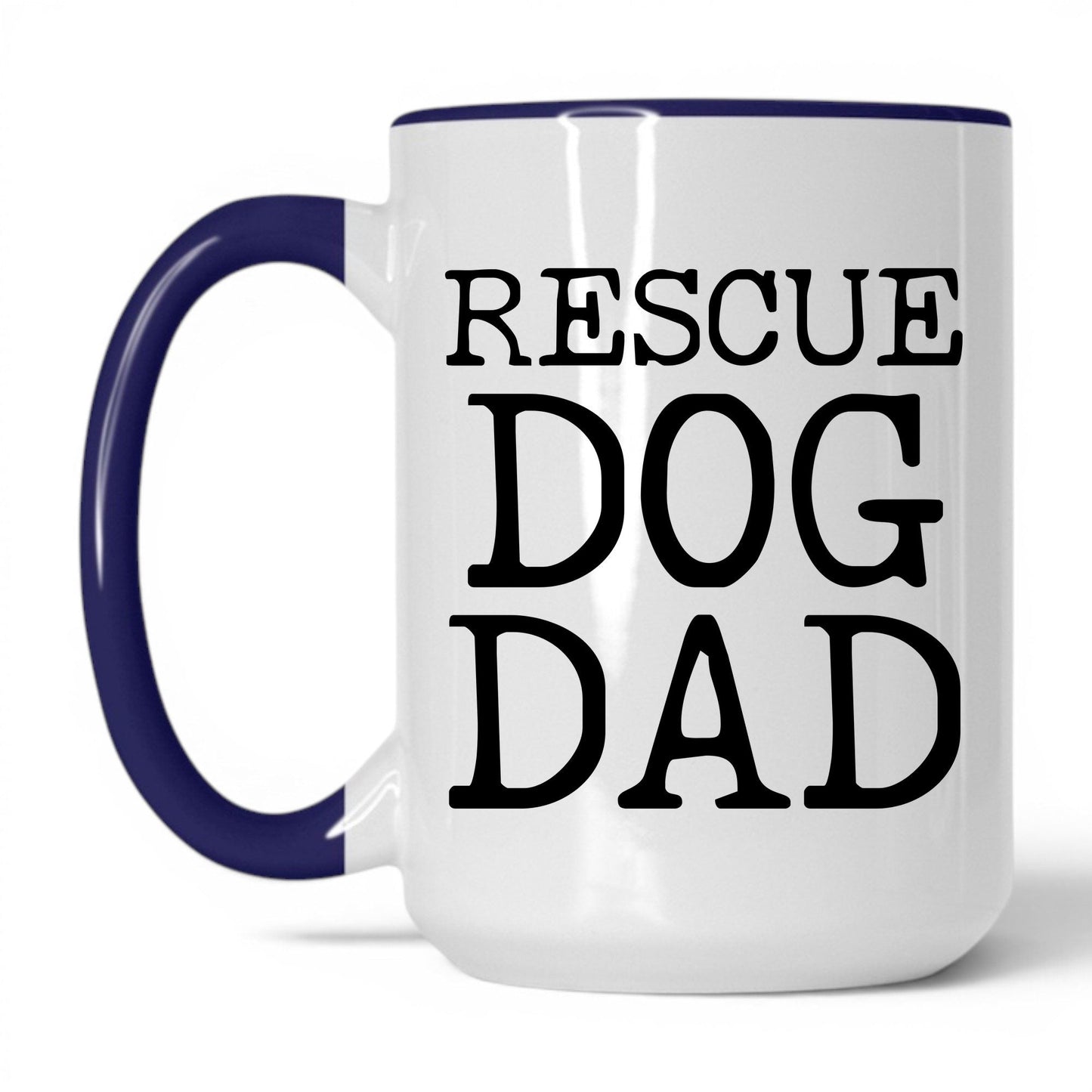 Rescue Dog Dad 15oz white and midnight blue coffee mug