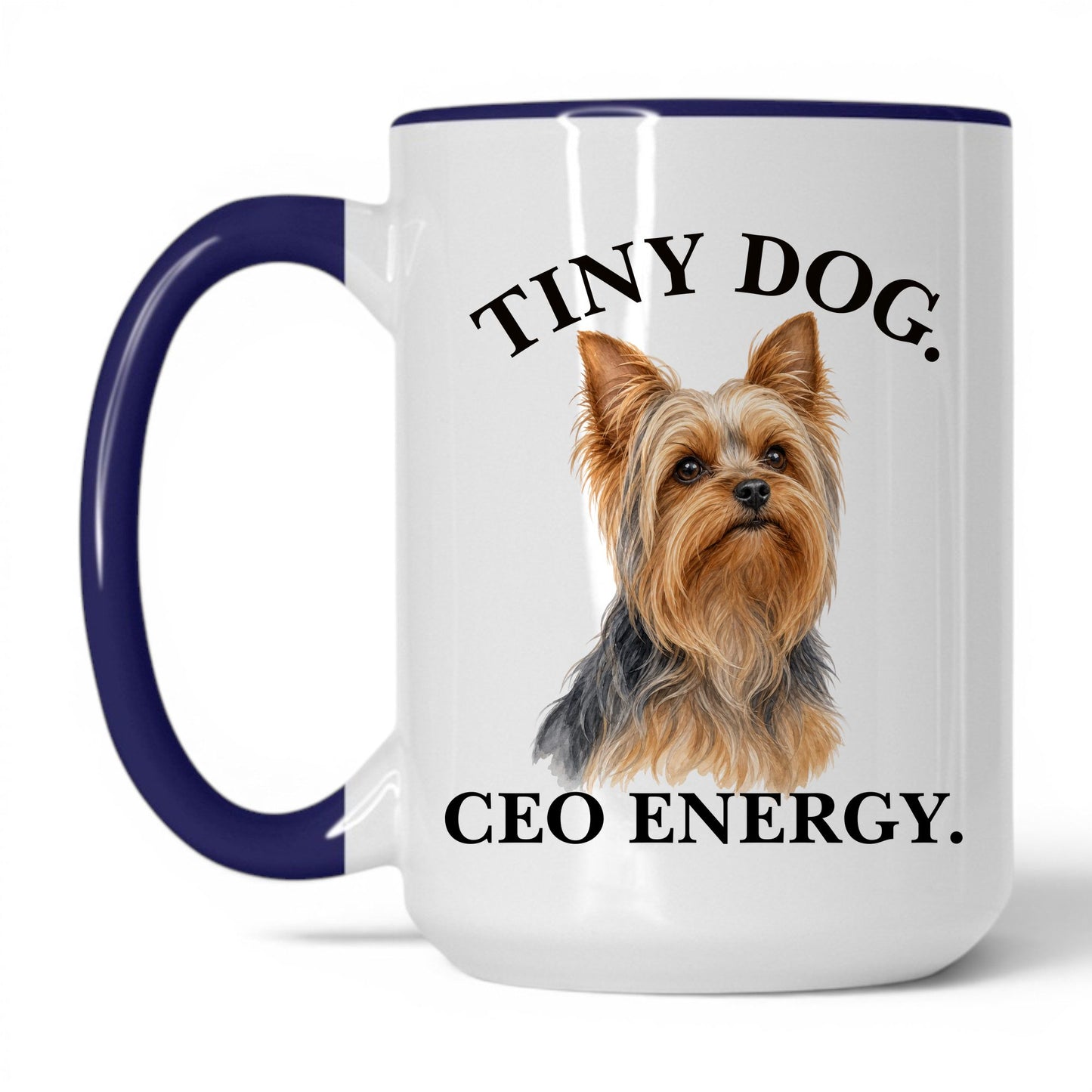 Tiny Dog. CEO Energy — 15oz White Midnight Blue coffee mug
