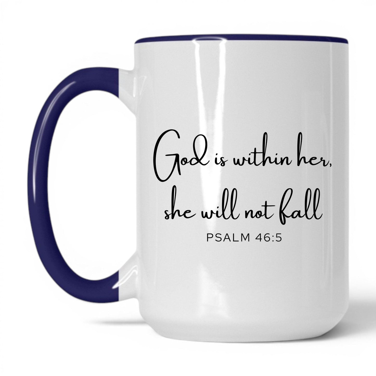 God Is Within Her Coffee Mug – 15oz White Midnight Blue Mug