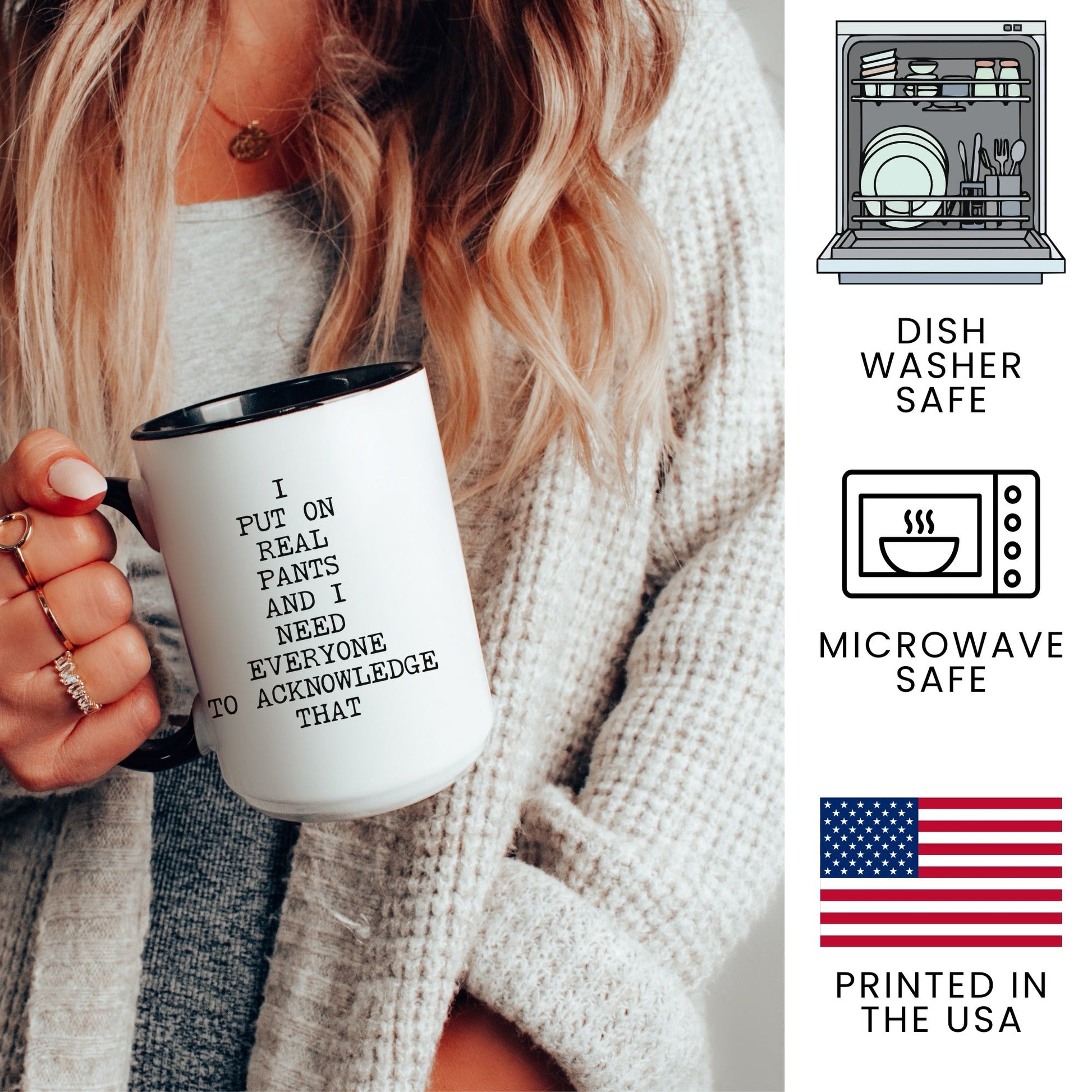 i put on real pants coffee mug