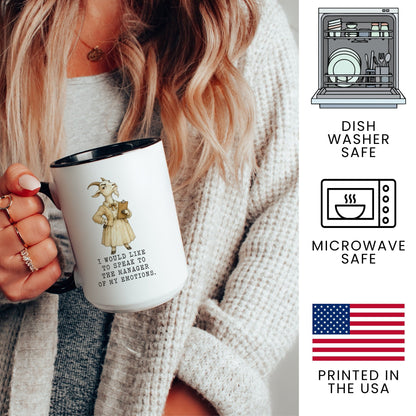 Lifestyle Photo #3 Manager of My Emotions Goat Mug