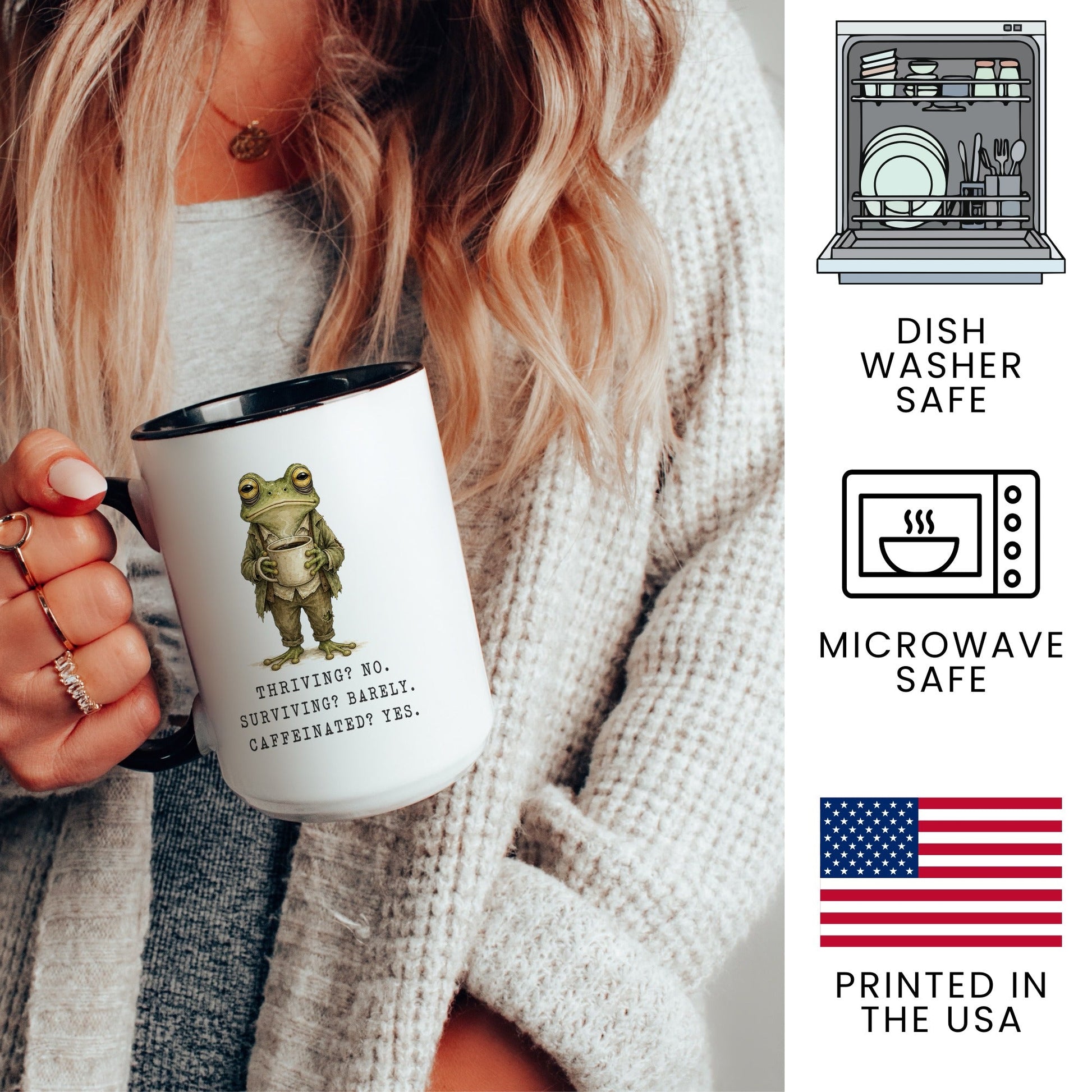 Lifestyle Photo #3 Surviving and Caffeinated Frog Mug