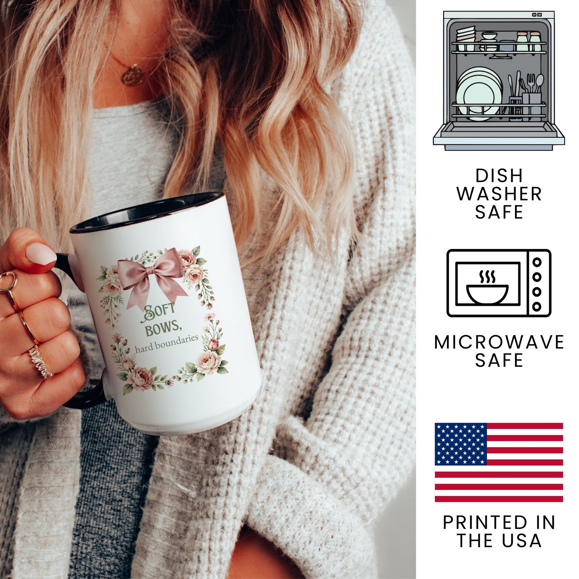 Soft Bows Hard Boundaries Mug - lifestyle photo