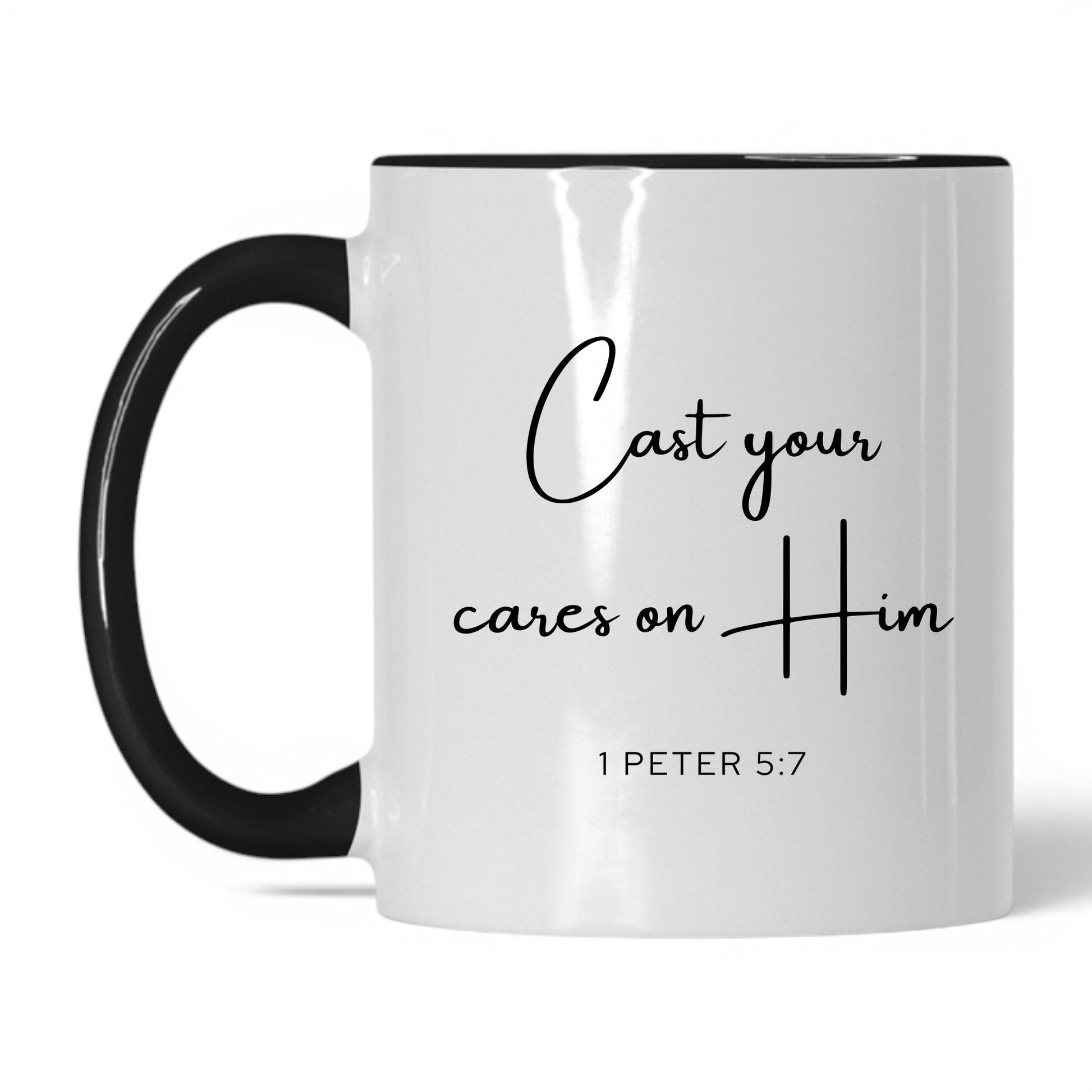 Cast Your Cares on Him Mug – 11oz White/Black Mug