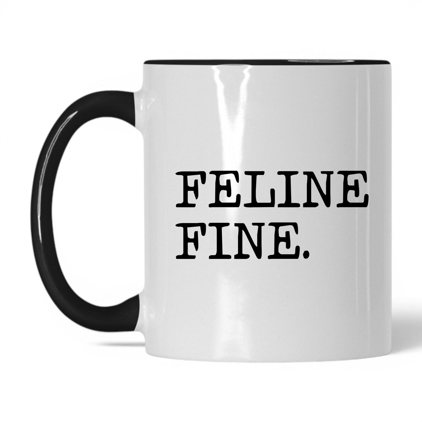 Feline Fine 11oz white and black coffee mug