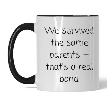 We Survived the Same Parents Mug – 11oz White/Black Mug