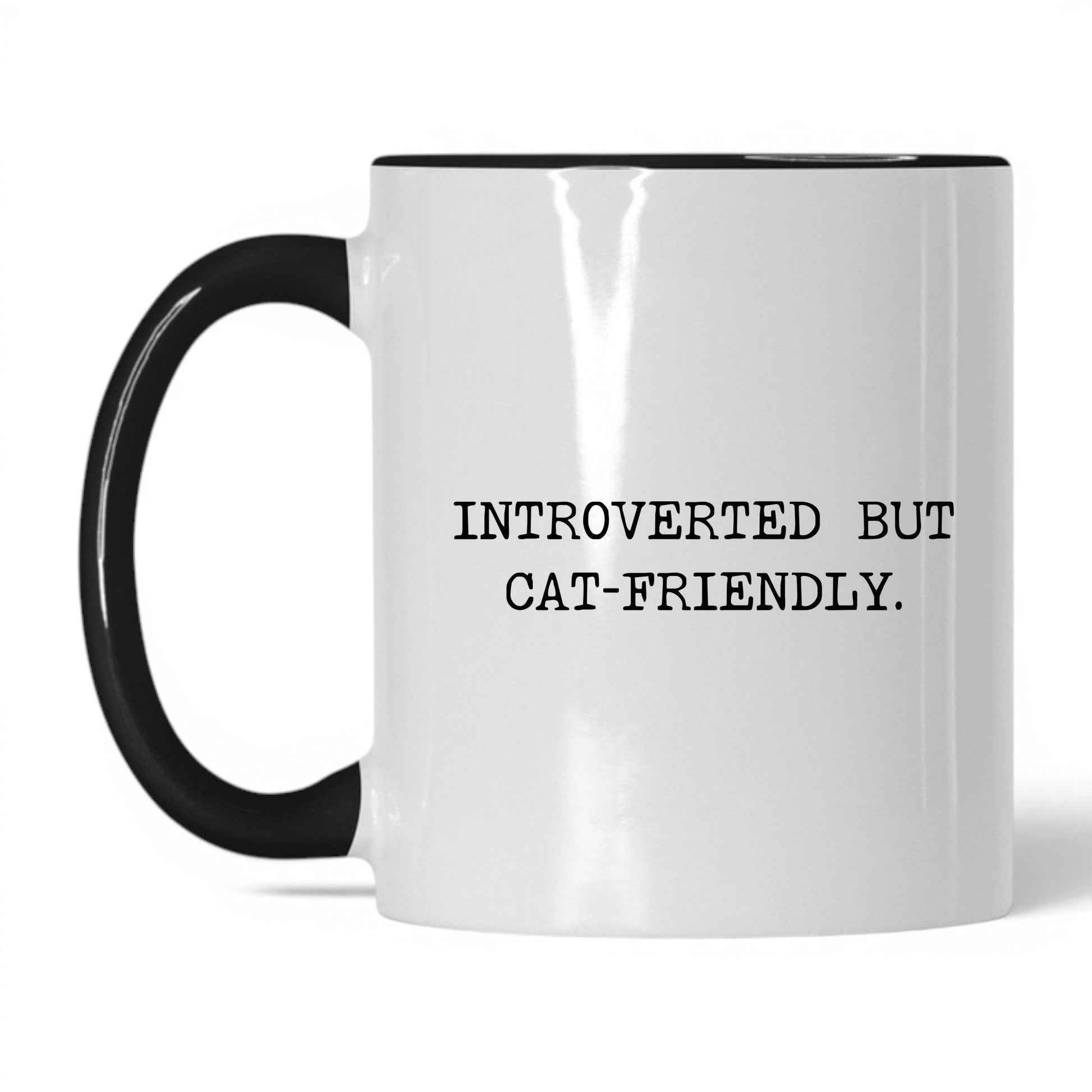 Introverted but Cat-Friendly 11oz white and black coffee mug