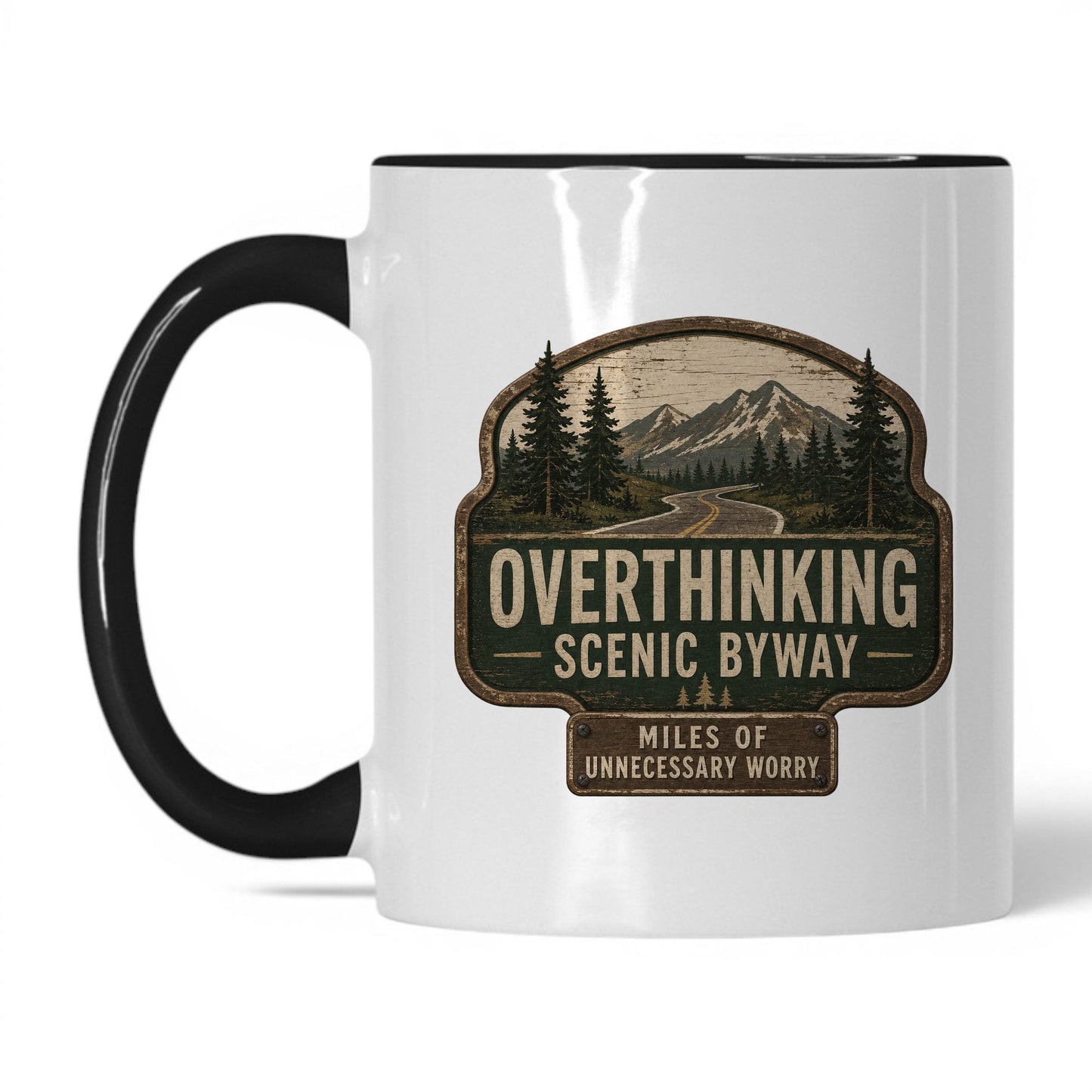 Overthinking Scenic Byway Mug – 11oz White/Black Mug