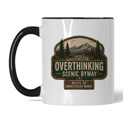 Overthinking Scenic Byway Mug – 11oz White/Black Mug