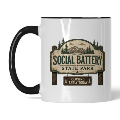 Social Battery State Park Mug – 11oz White/Black Mug