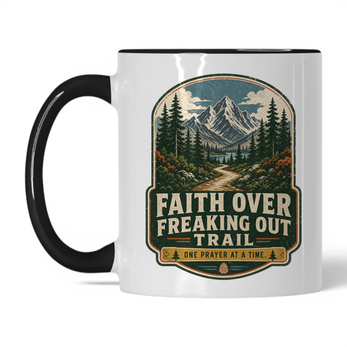 Faith Over Freaking Out Trail Mug – 15oz White/Midnight Blue Mug