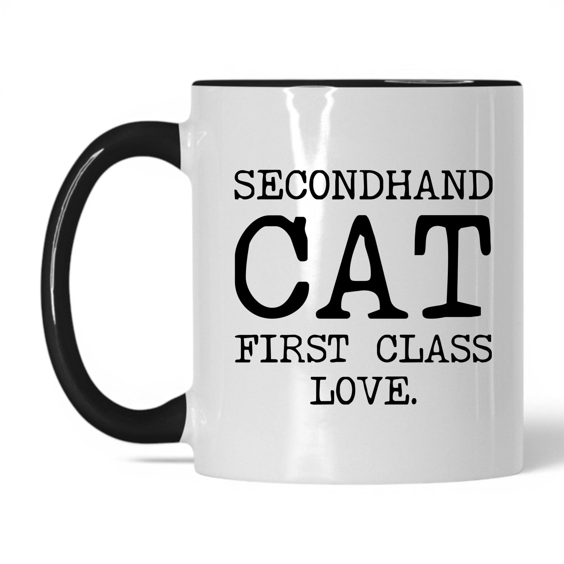 Secondhand Cat First Class Love 11oz white and black coffee mug