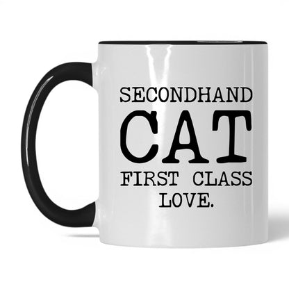 Secondhand Cat First Class Love 11oz white and black coffee mug