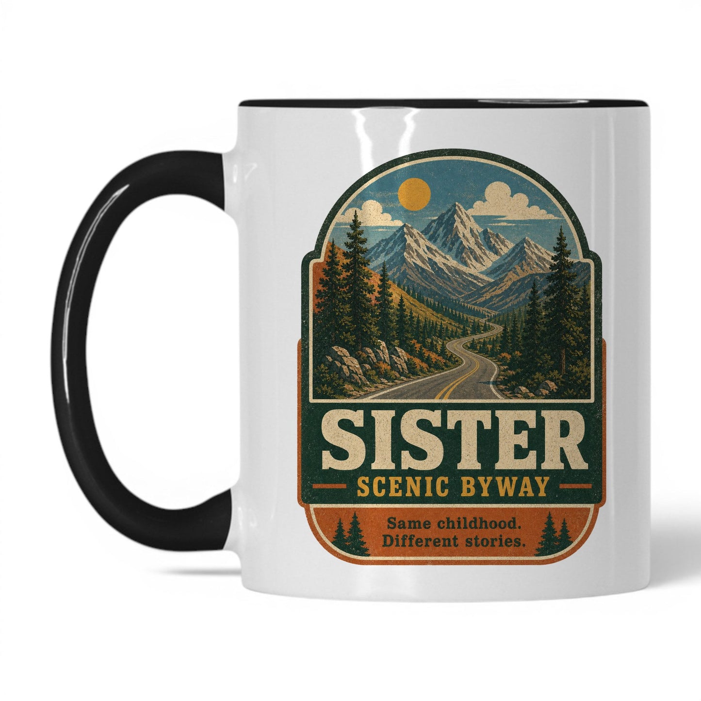 Sister Scenic Byway Mug – 11oz White/Black Mug