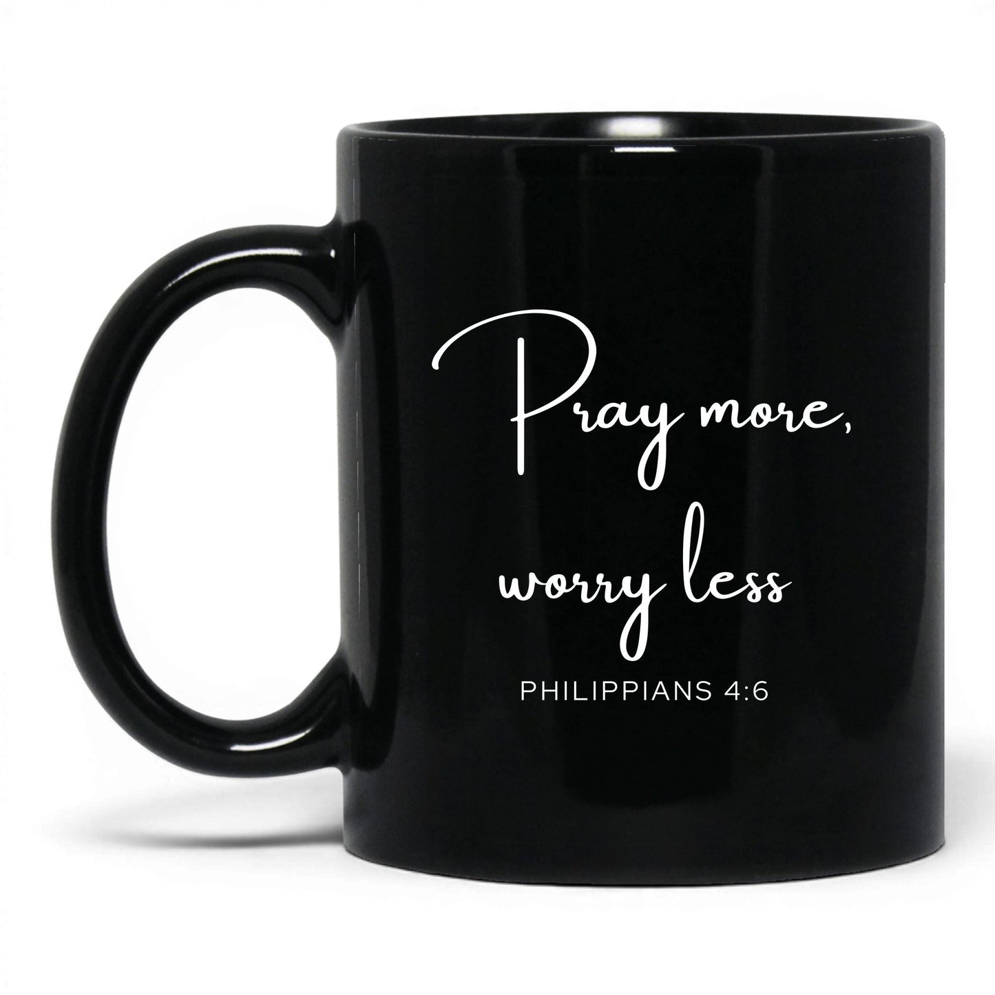 Pray More Worry Less Mug – 15oz Black Mug