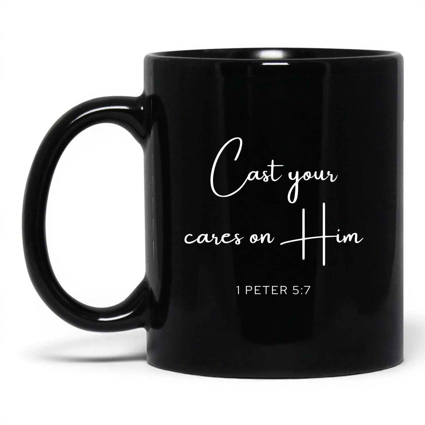 Cast Your Cares on Him Mug – 11oz Black Mug