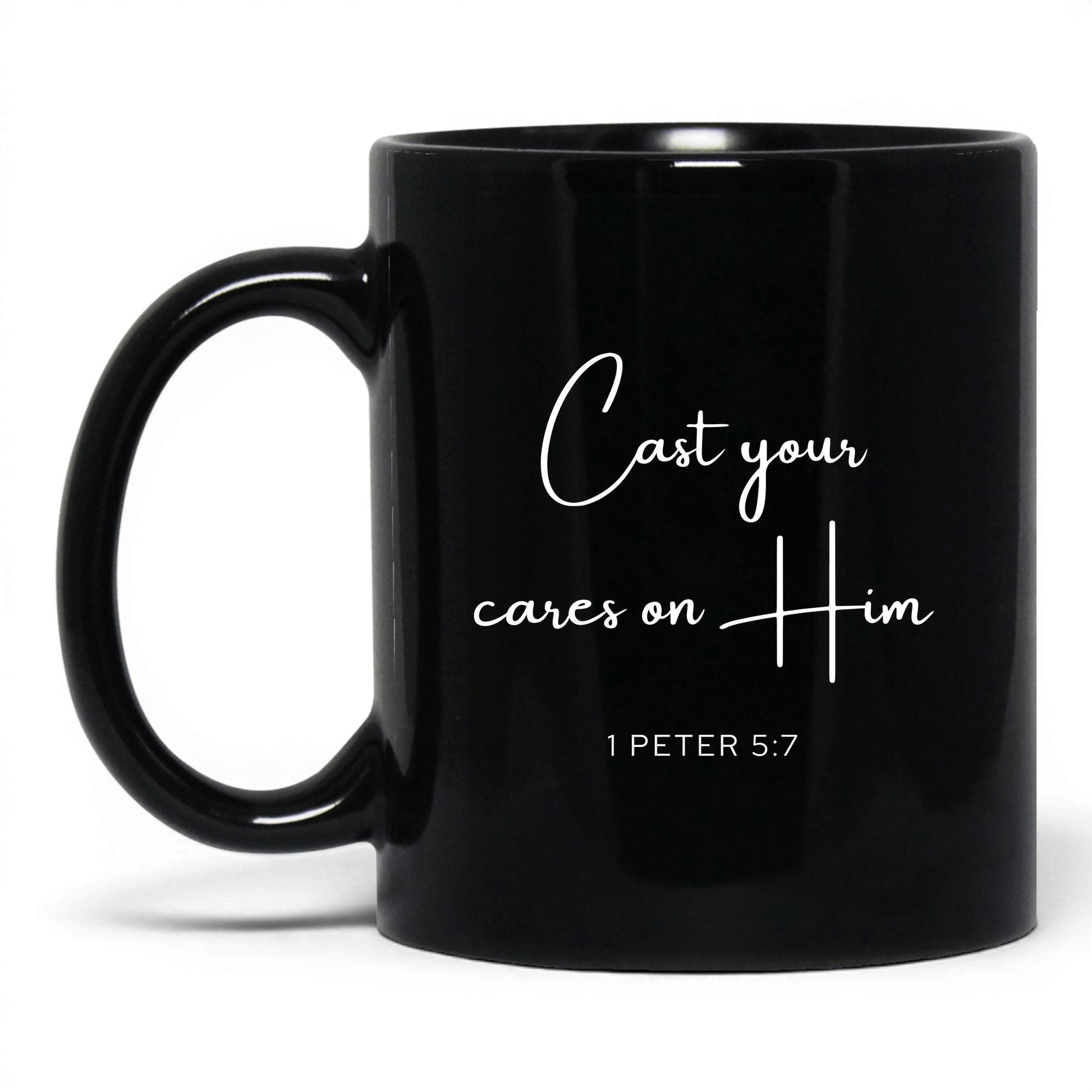 Cast Your Cares on Him Mug – 11oz Black Mug