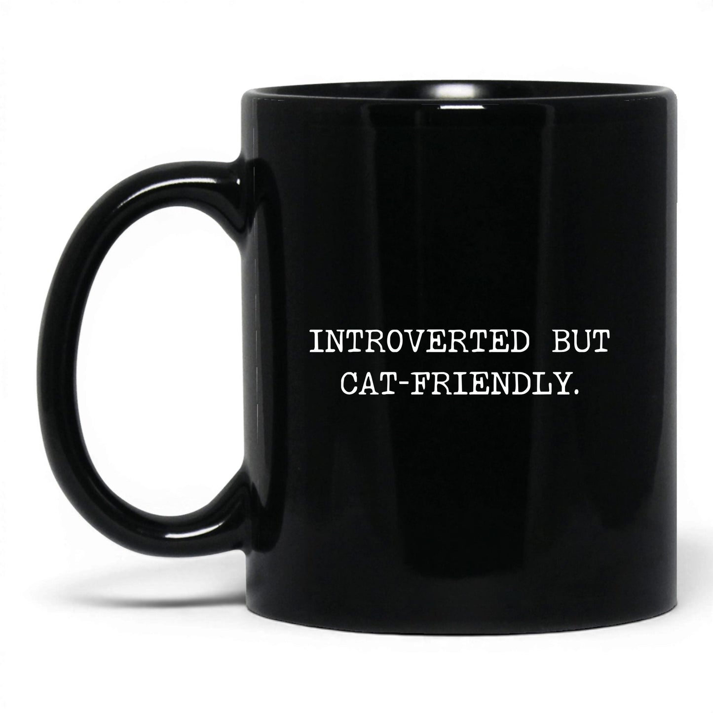 Introverted but Cat-Friendly 11oz black coffee mug