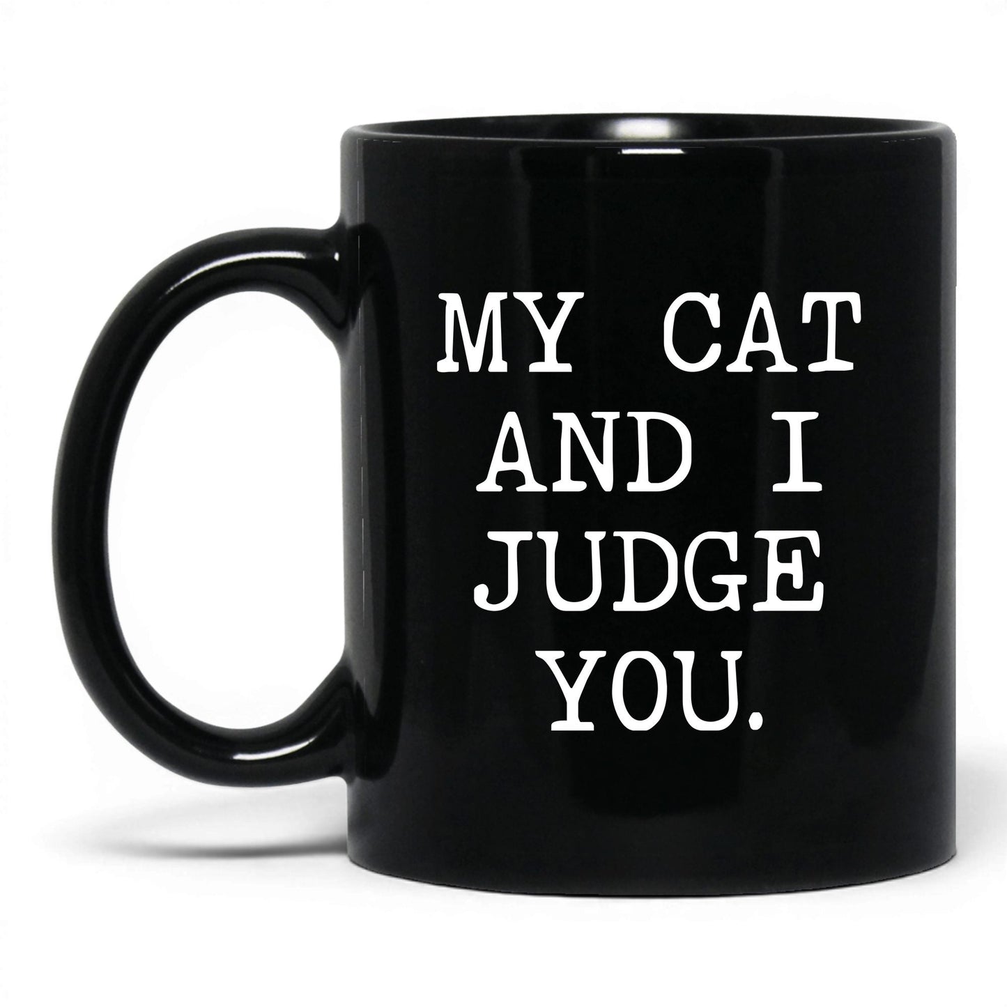 My Cat and I Judge You 11oz black coffee mug