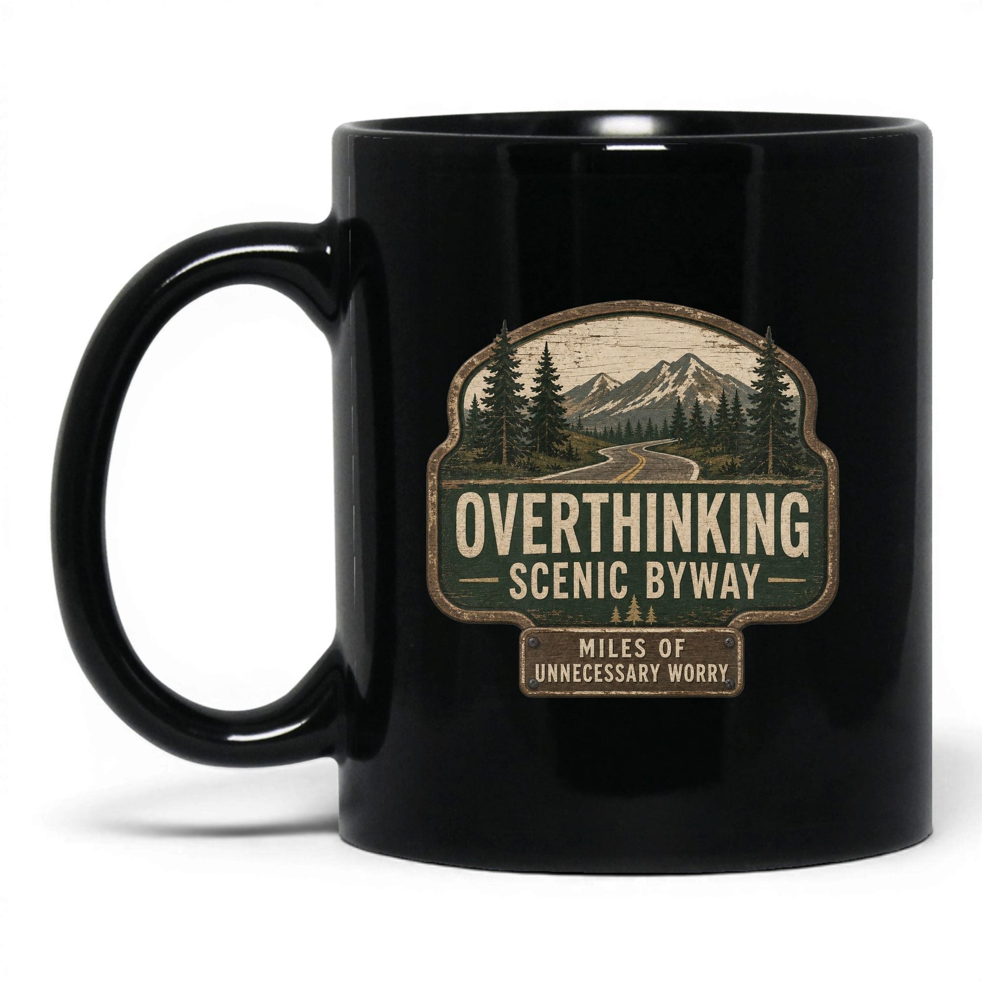 Overthinking Scenic Byway Mug – 11oz Black Mug