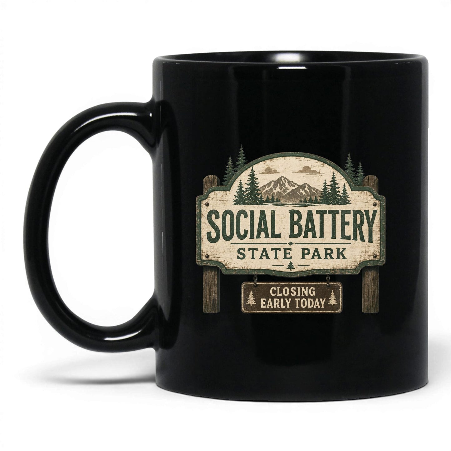 Social Battery State Park Mug – 11oz Black Mug