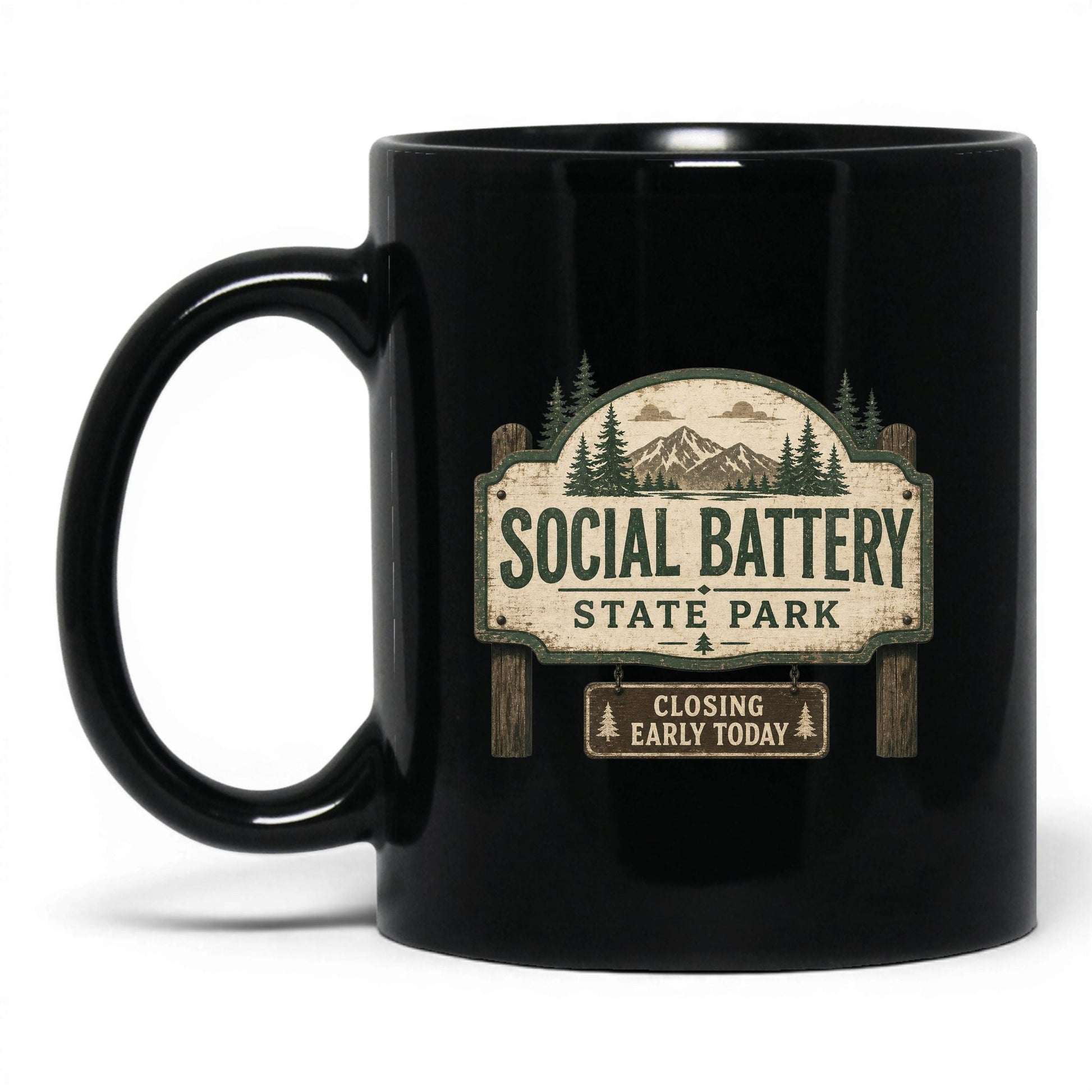 Social Battery State Park Mug – 11oz Black Mug