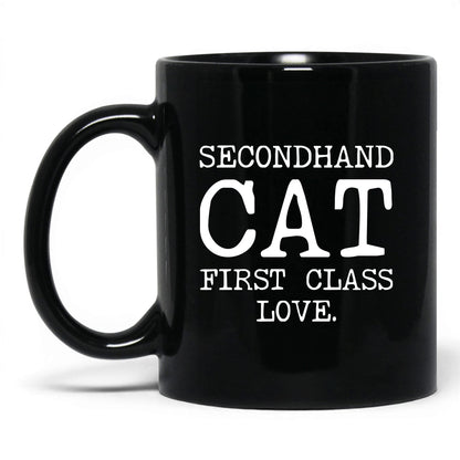 Secondhand Cat First Class Love 11oz black coffee mug