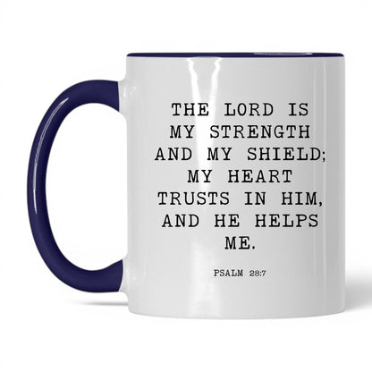 The Lord Is My Strength Mug – 11oz White/Midnight Blue Mug