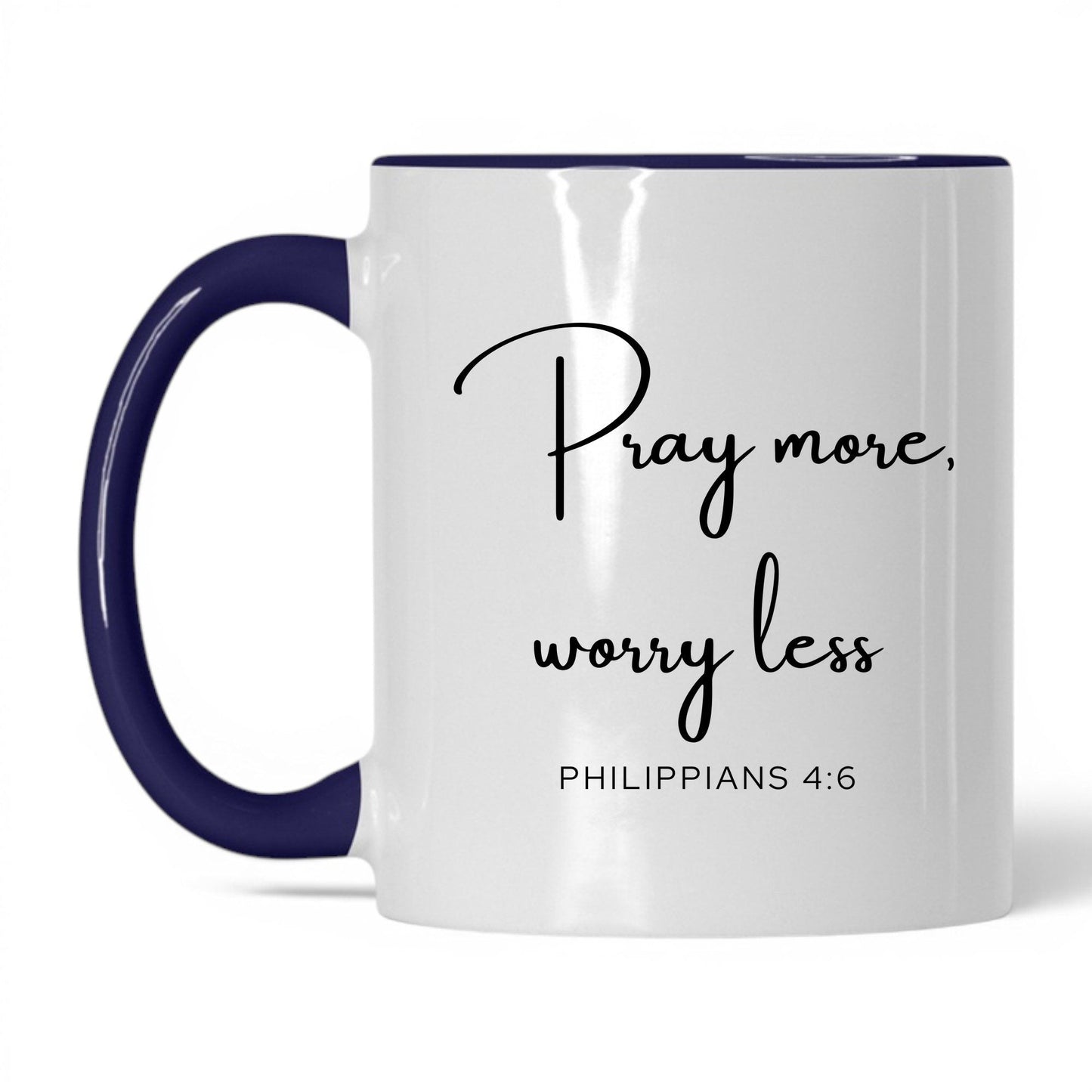 Pray More Worry Less Mug – 11oz White/Red Mug