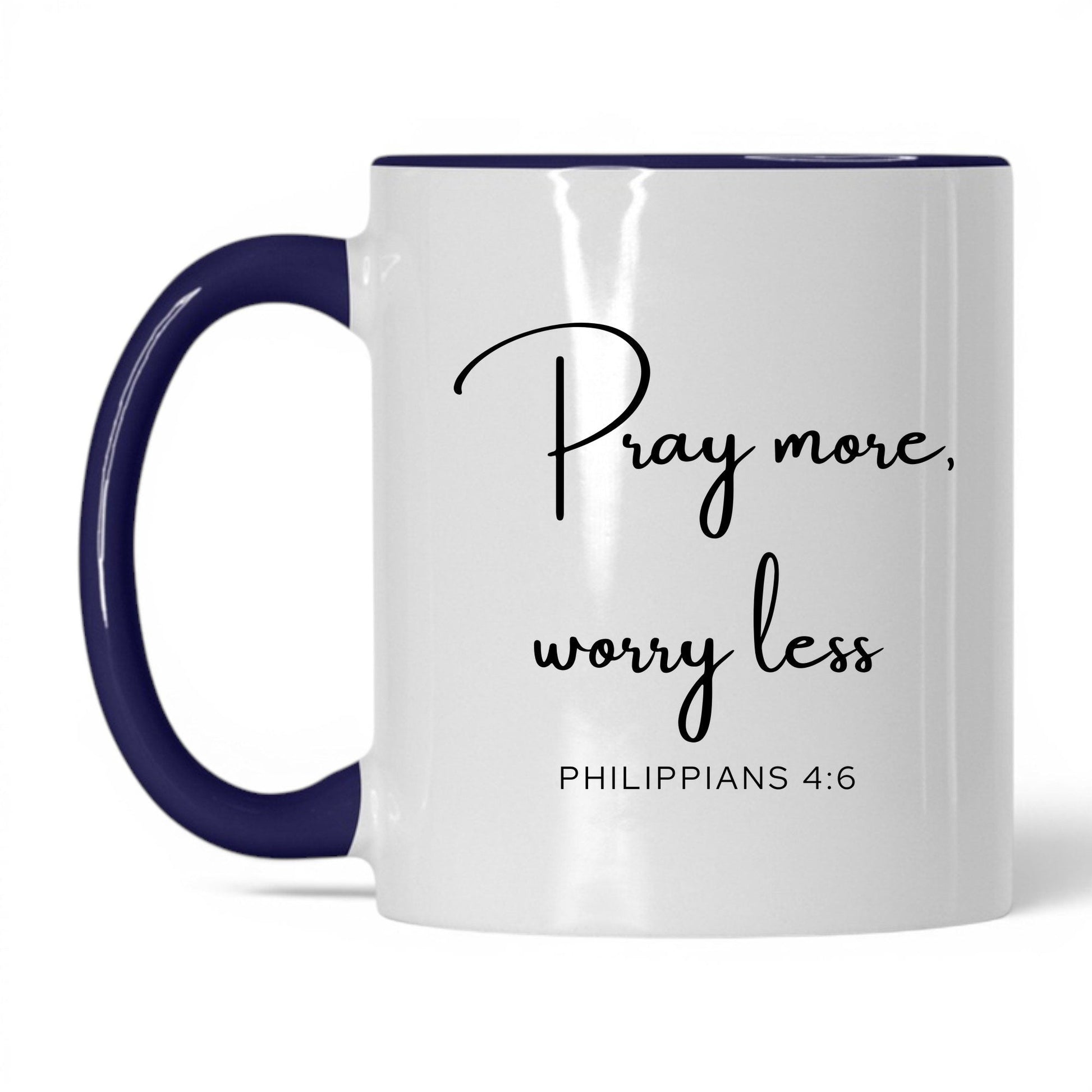 Pray More Worry Less Mug – 11oz White/Red Mug
