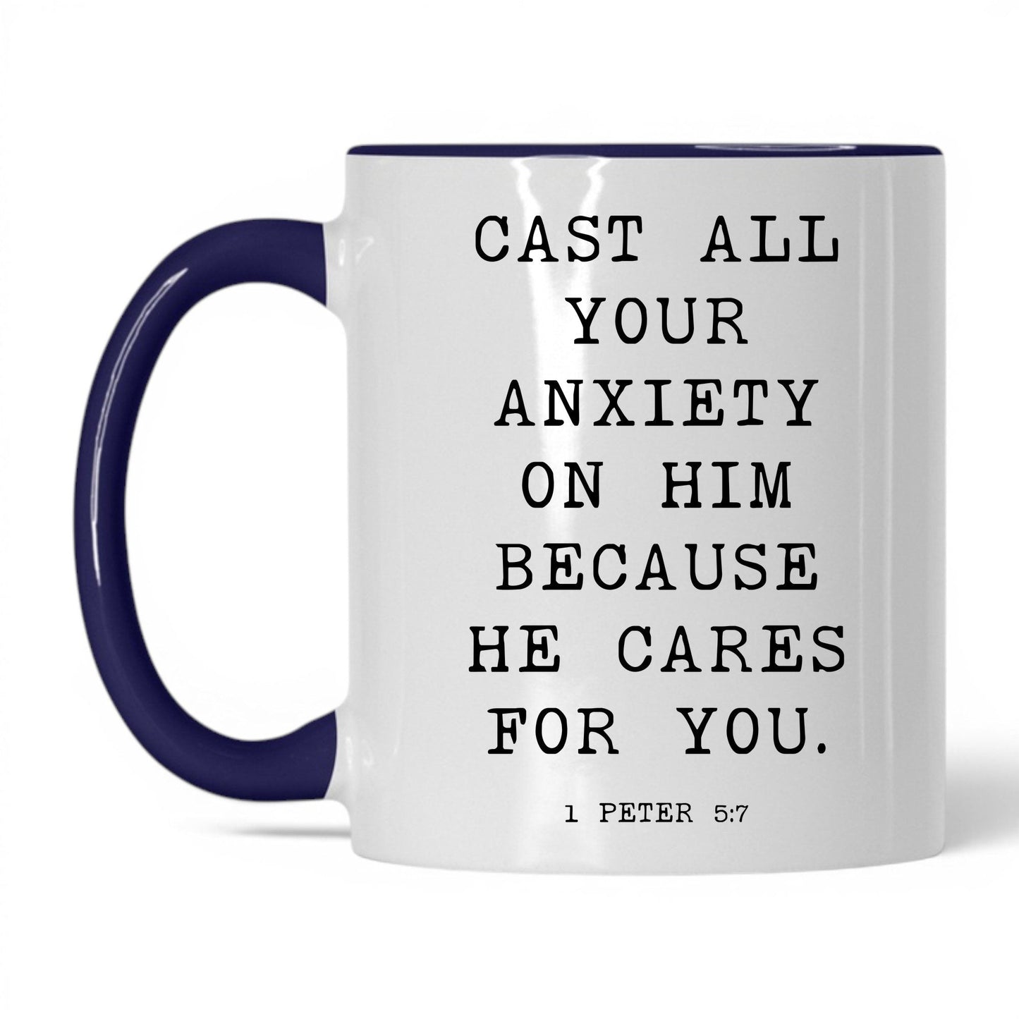 Cast Your Anxiety on Him Mug – 11oz White/Red Mug