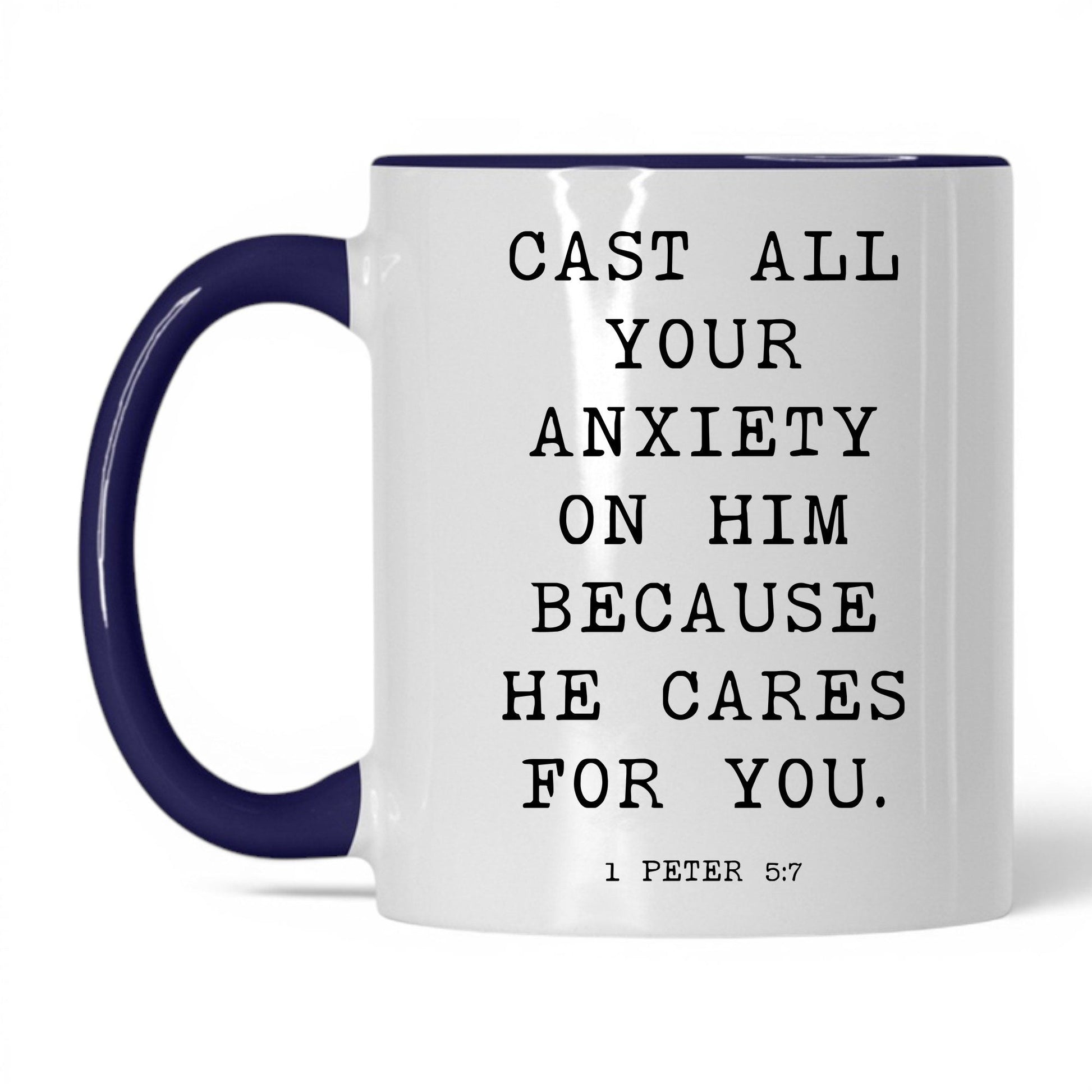 Cast Your Anxiety on Him Mug – 11oz White/Red Mug