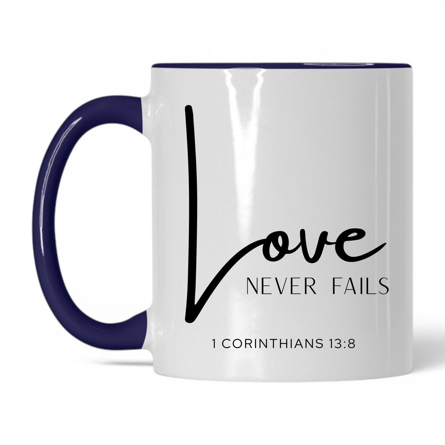 Love Never Fails Mug – 11oz White/Red Mug