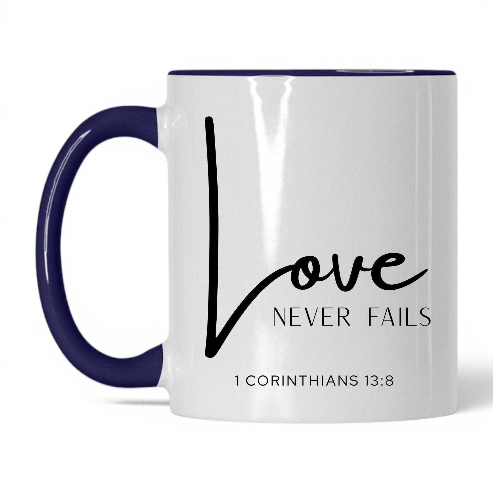Love Never Fails Mug – 11oz White/Red Mug