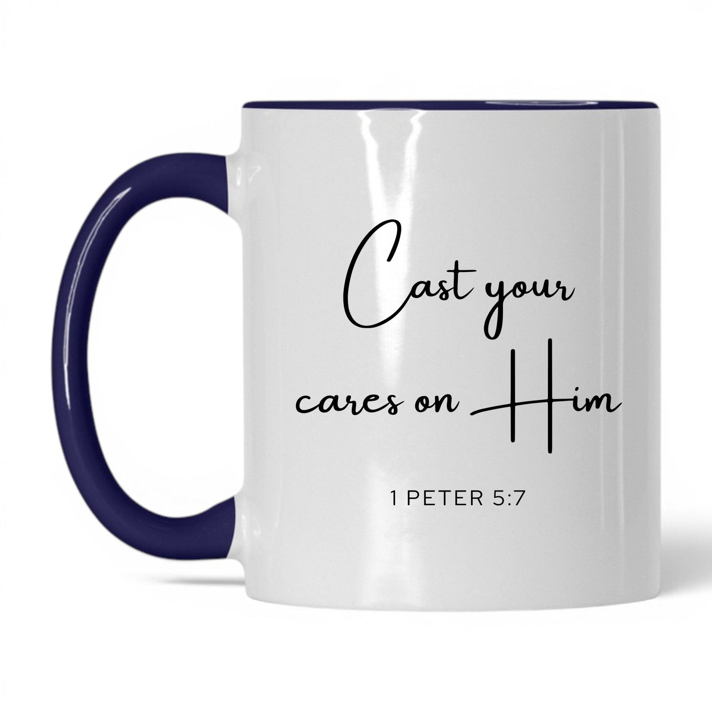 Cast Your Cares on Him Mug – 11oz White/Red Mug