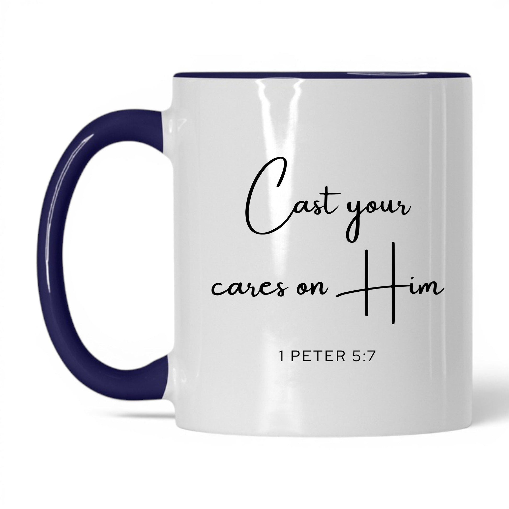 Cast Your Cares on Him Mug – 11oz White/Red Mug