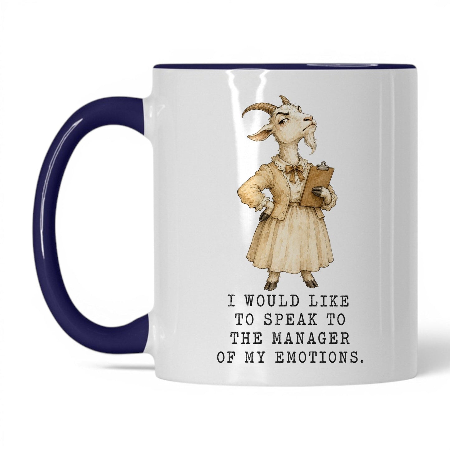 Manager of My Emotions Goat Mug – 11oz Midnight Blue Mug