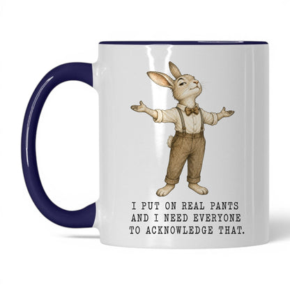 I Put On Real Pants Rabbit Mug – 11oz Midnight Blue Mug