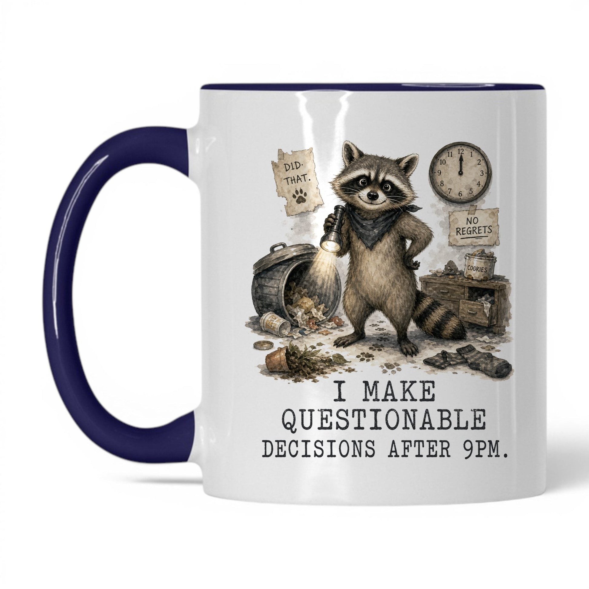 Questionable Decisions Raccoon Mug – 11oz White/Midnight Blue Mug