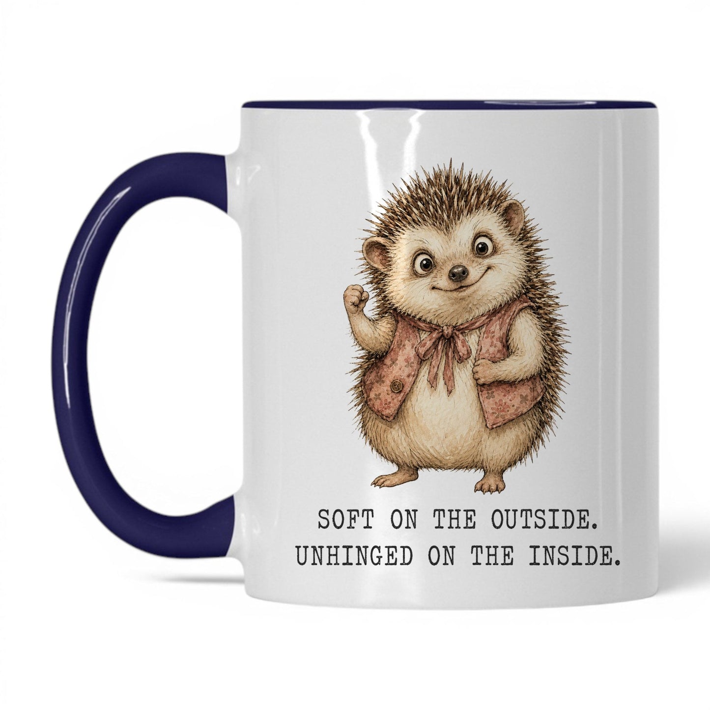 Soft But Unhinged Hedgehog Mug – 11oz White Midnight Blue Mug
